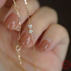 Sterling Silver Gold CZ Bow Zircon Bracelet Coquette Minimalist Gold Bracelet